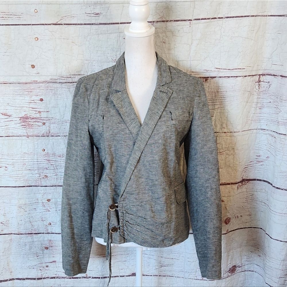 Anthropologie Daughters of the Liberation Pinstripe Linen Blend Blazer Size 10